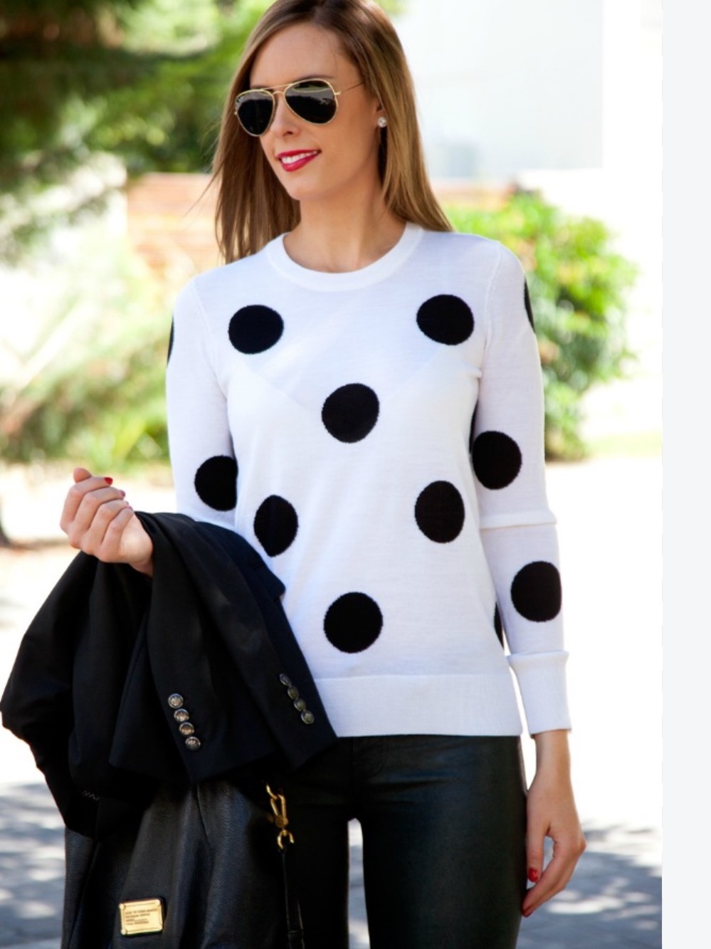 Worthington Black Polka Dot Cream Scoopneck Sweater